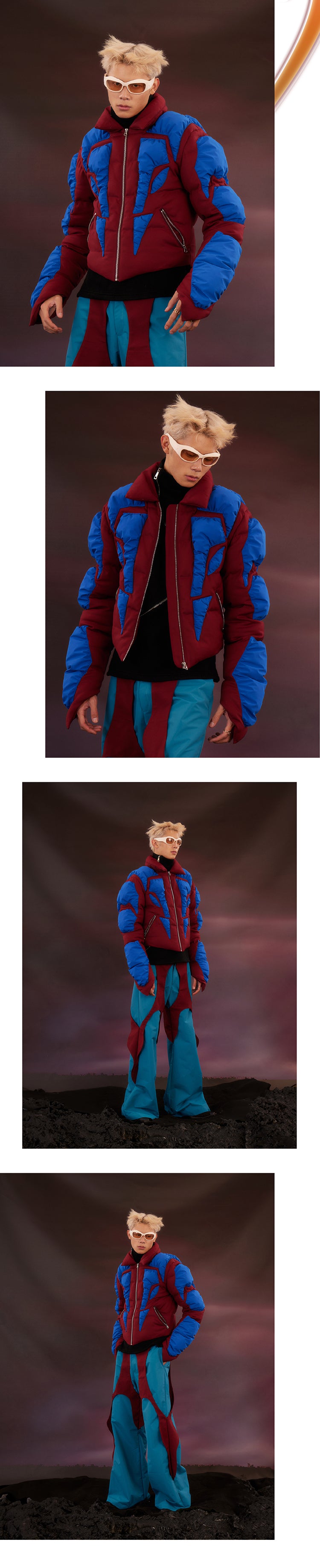 Blue red textured human cotton jacket