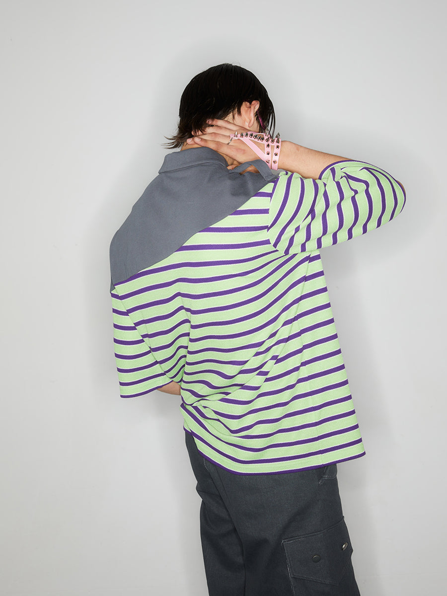 Striped patchwork polo shirt
