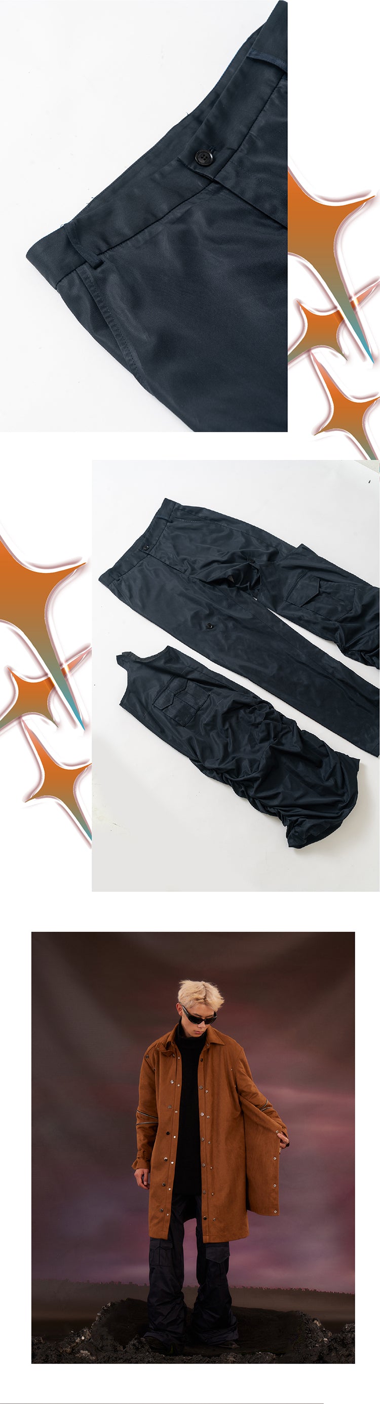 Blue outdoor pleated pants