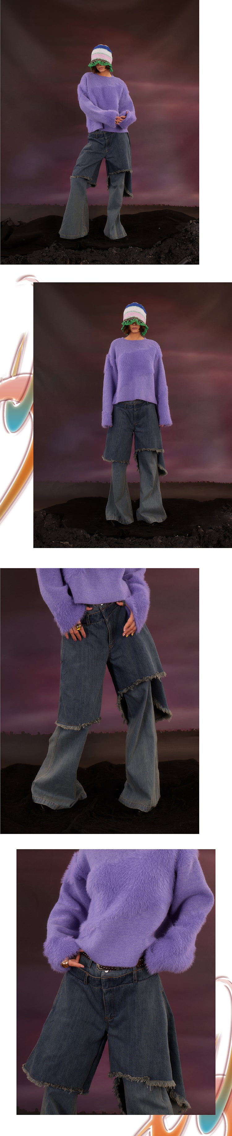 Double layered ruffled washed jeans