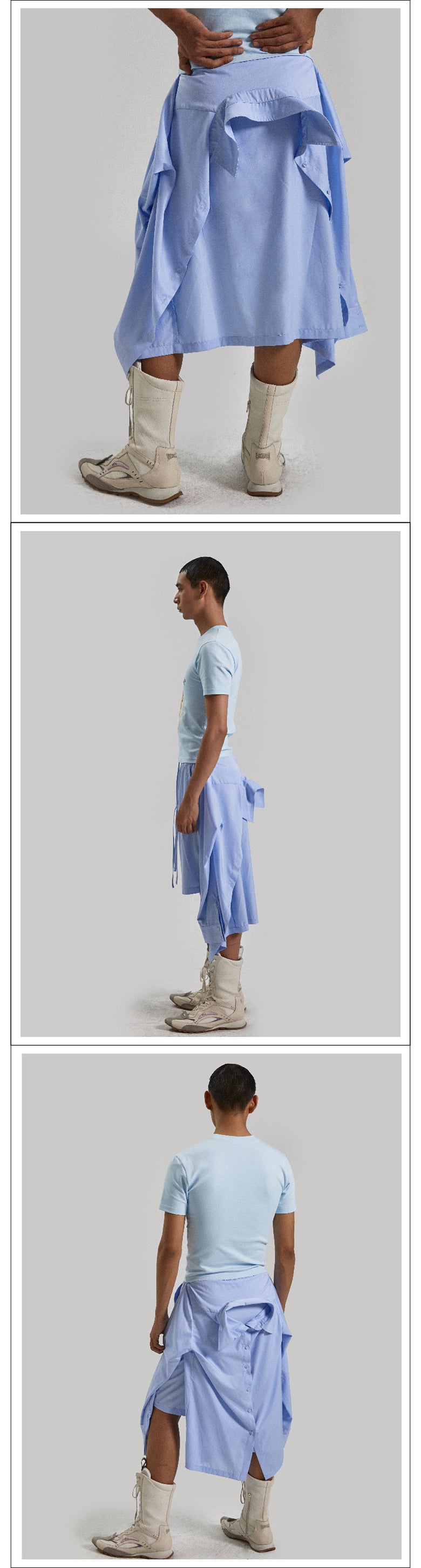 Light blue two piece shirt with strap shorts