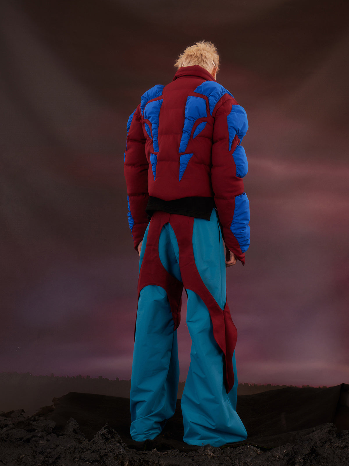 Blue red textured human cotton jacket