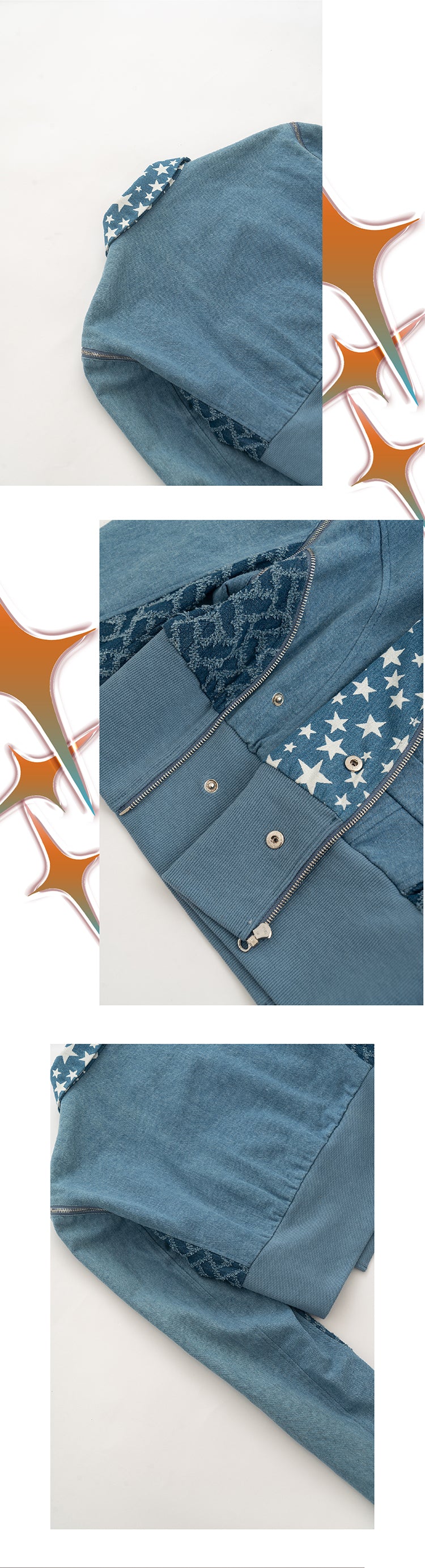 Denim sleeves detachable short jacket