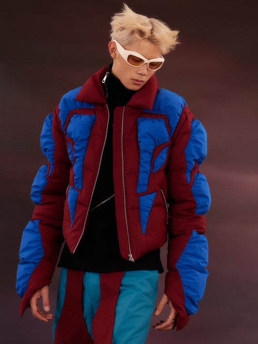Blue red textured human cotton jacket