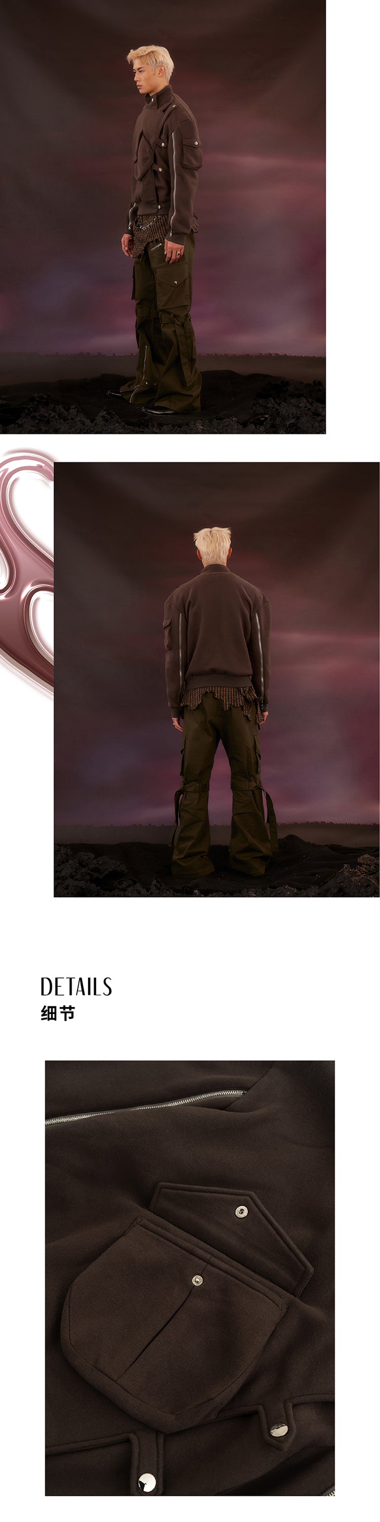 Zipper detachable button hoodie