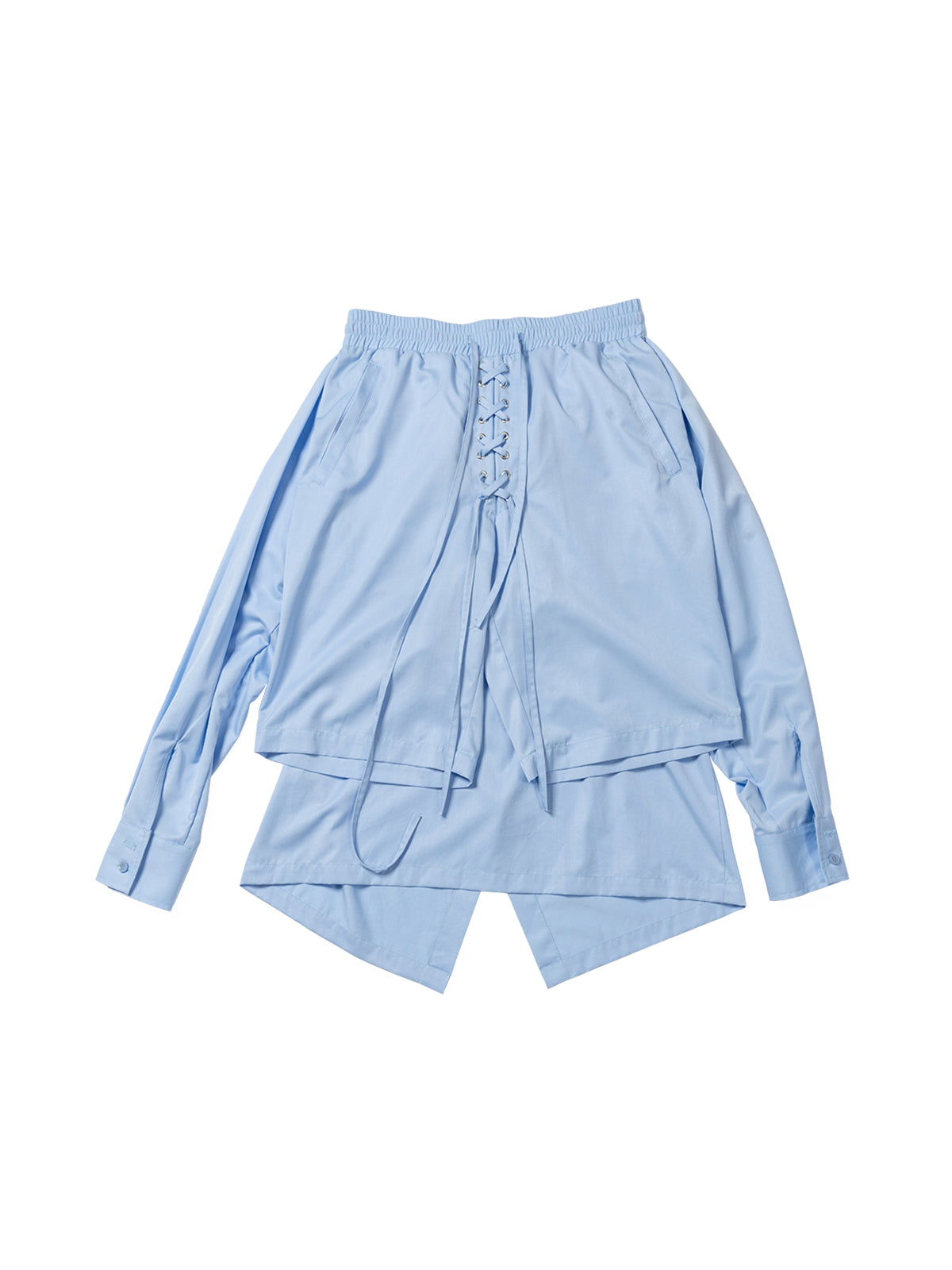 Light blue two piece shirt with strap shorts