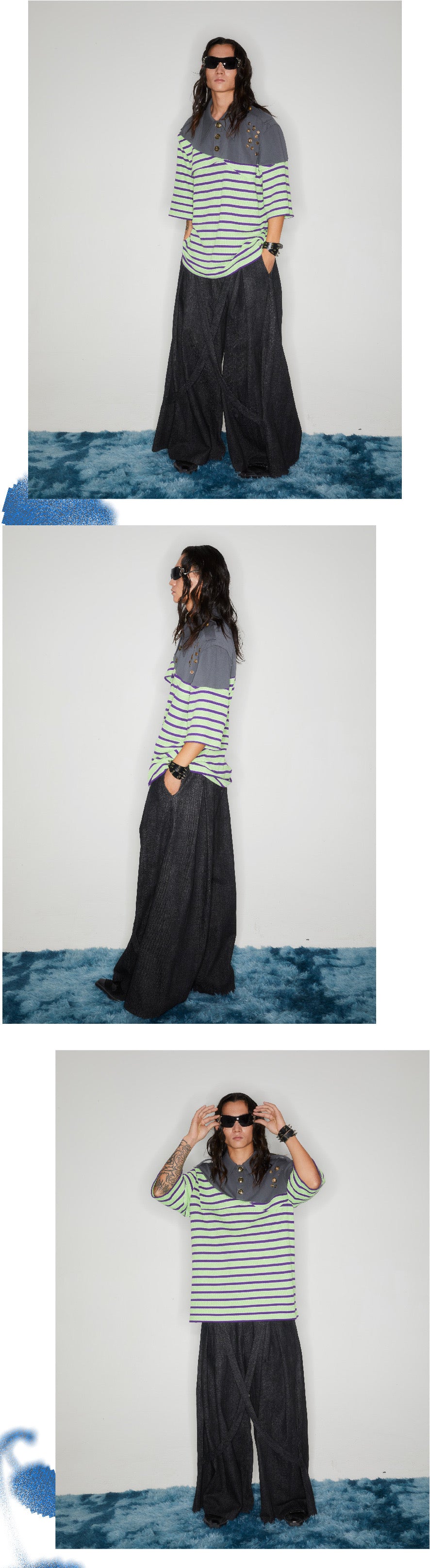 Striped patchwork polo shirt