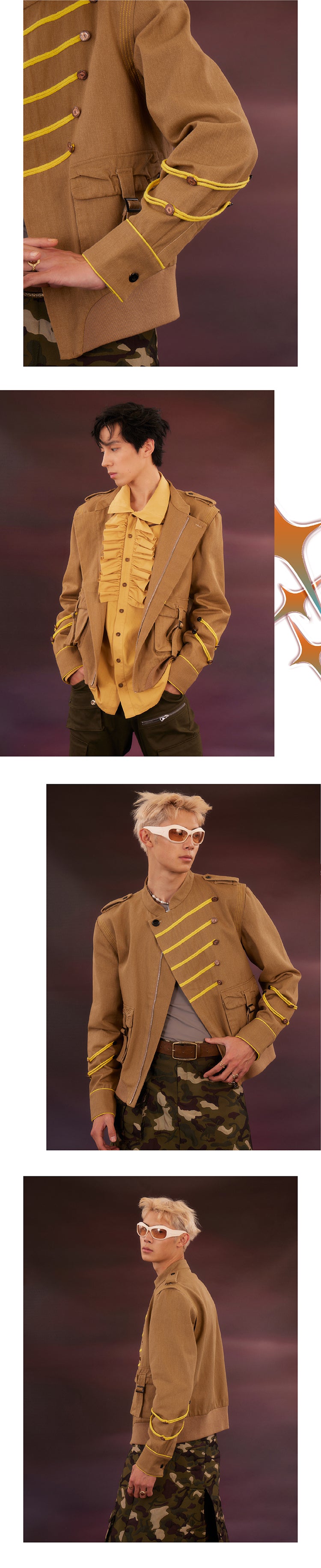 Khaki colored work clothes washed jacket