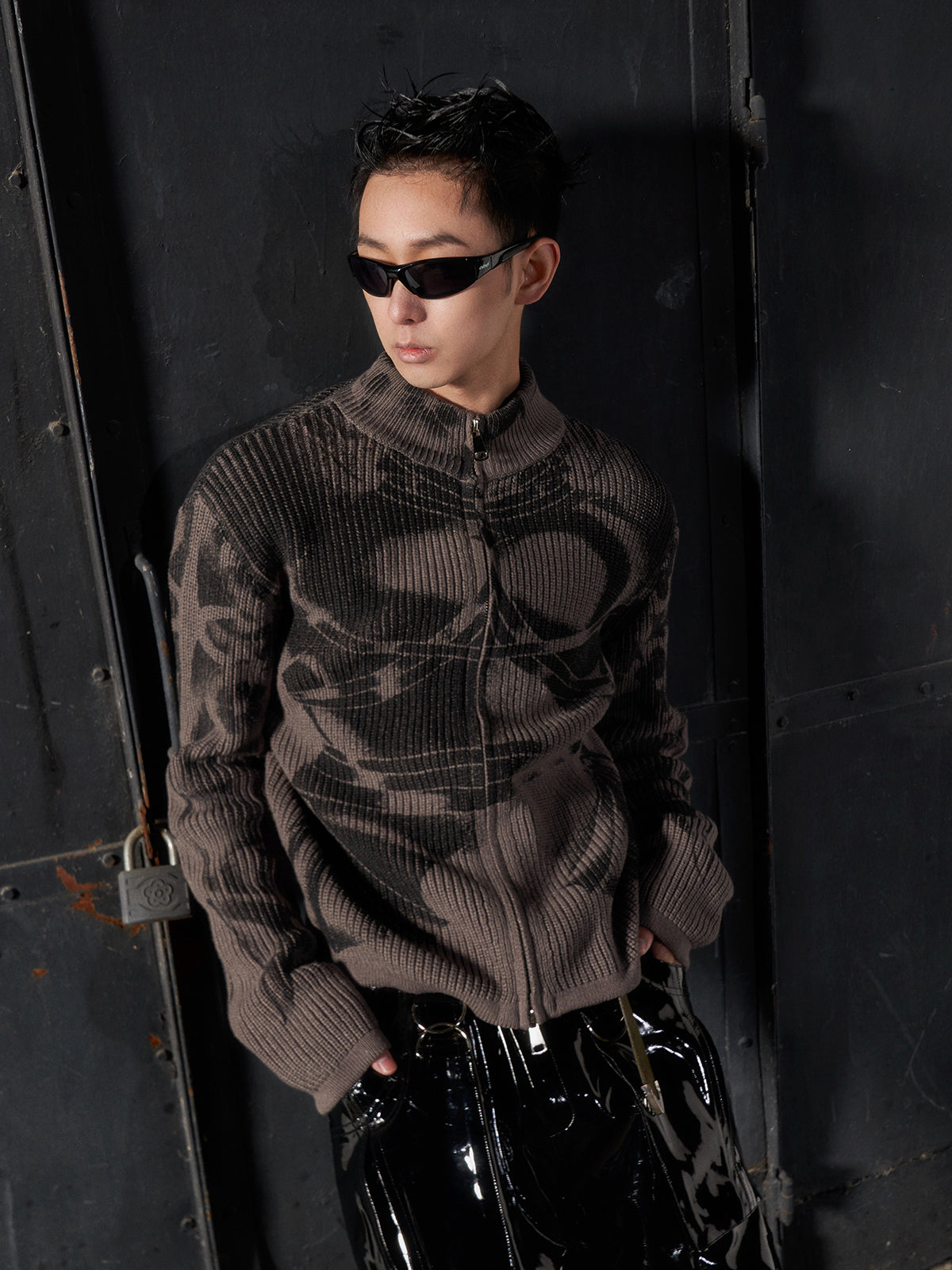 Armor printed sweater cardigan