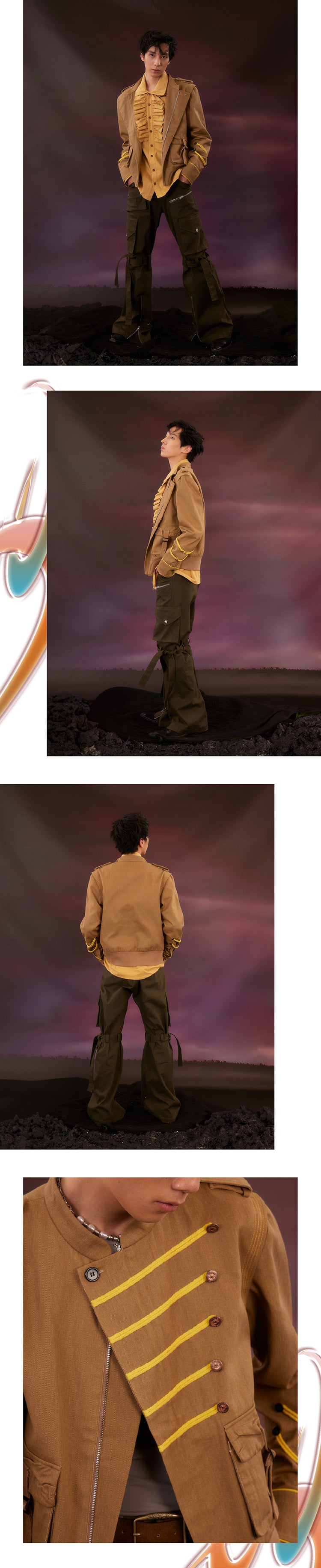 Khaki colored work clothes washed jacket