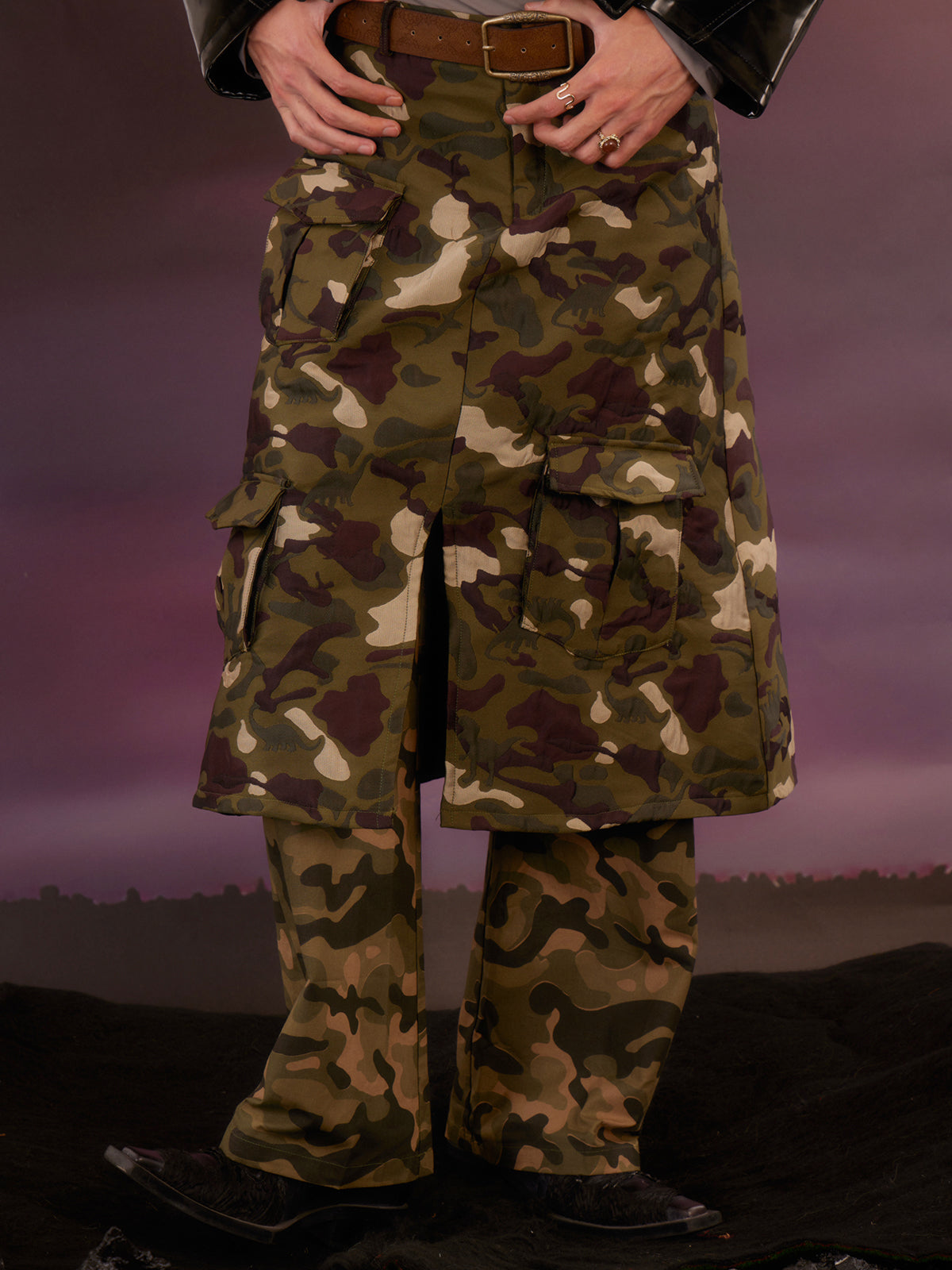 Camo double layered skirt pants