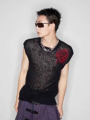 Rose Black Sleeveless Sweater