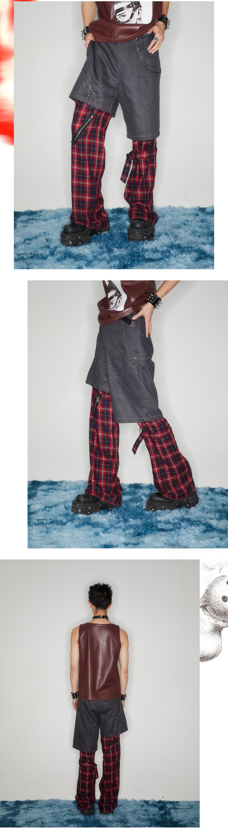 Workwear plaid strap pants