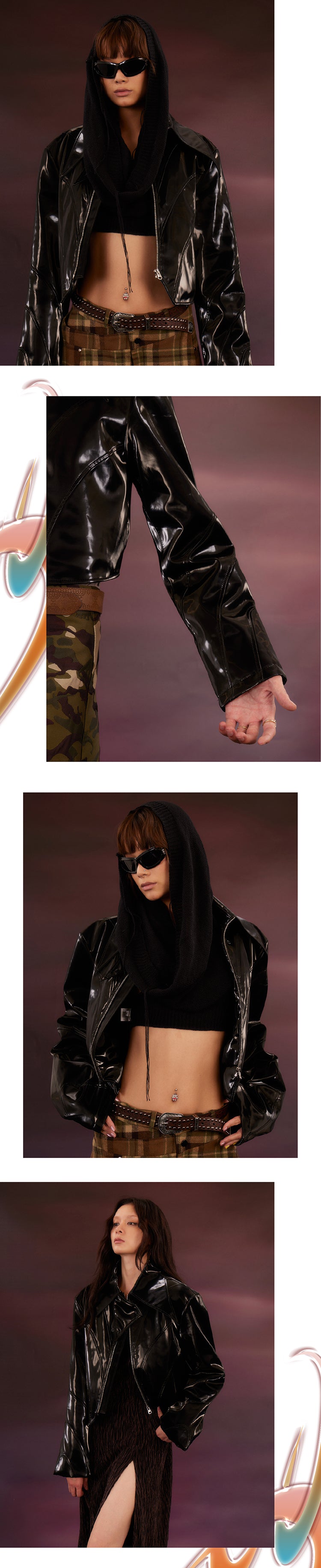 Black patent leather short leather jacket