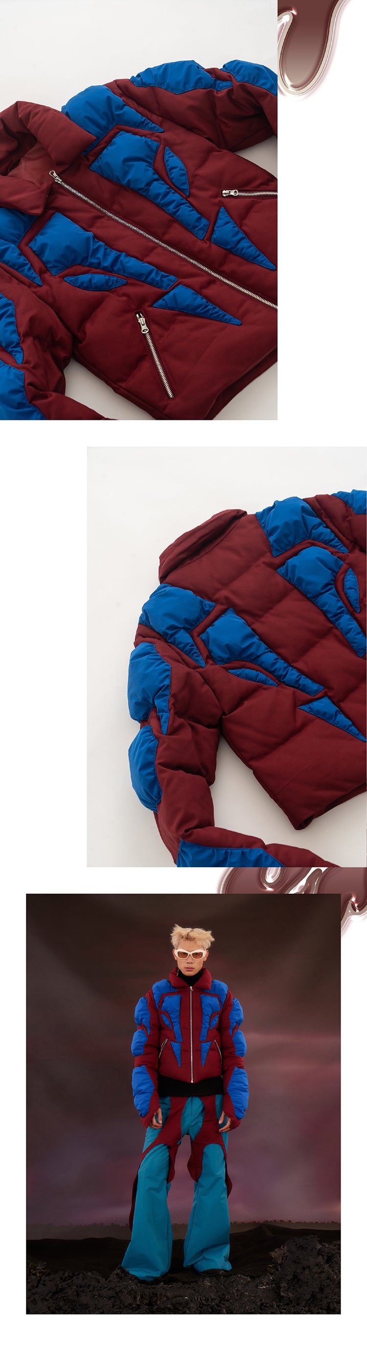 Blue red textured human cotton jacket