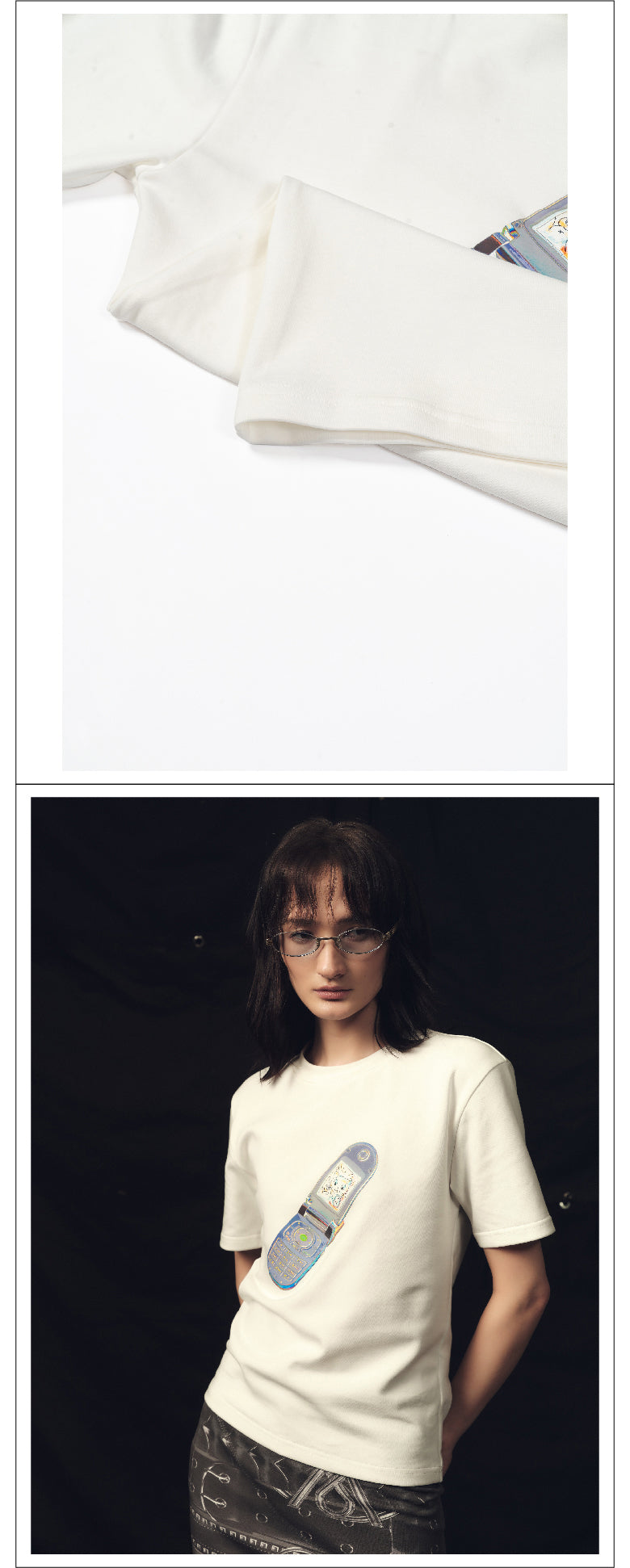 Y2k mobile phone printed tight fitting T-shirt