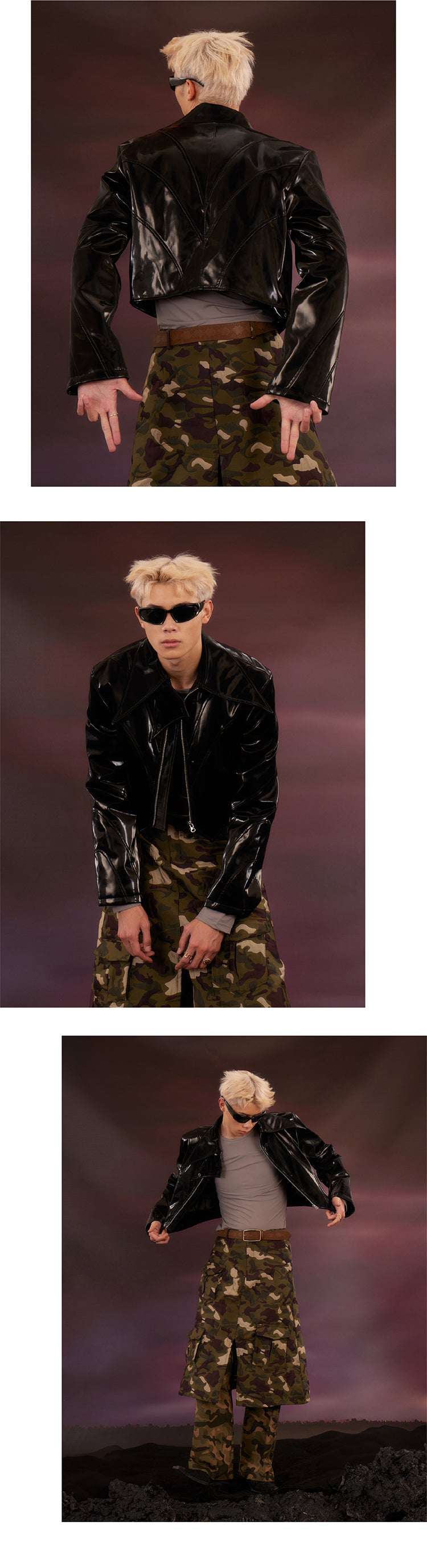 Black patent leather short leather jacket