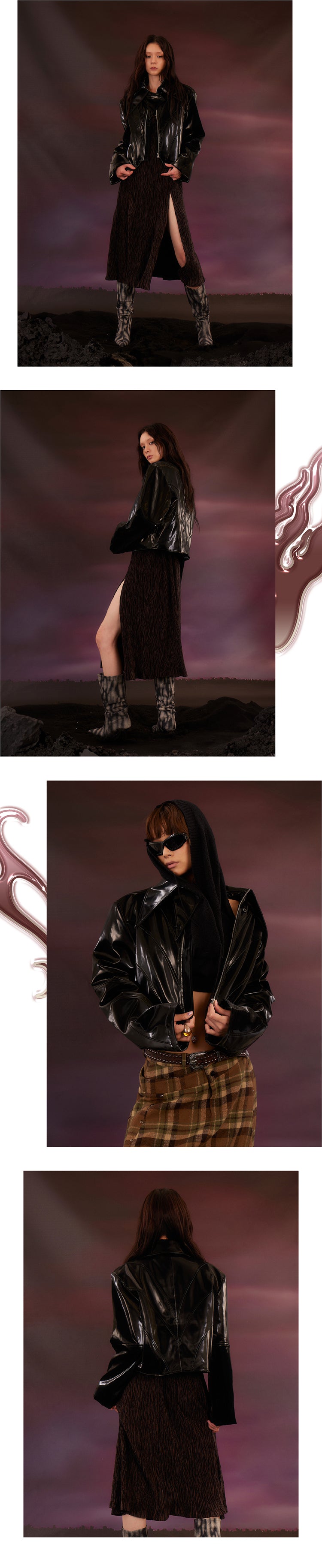 Black patent leather short leather jacket