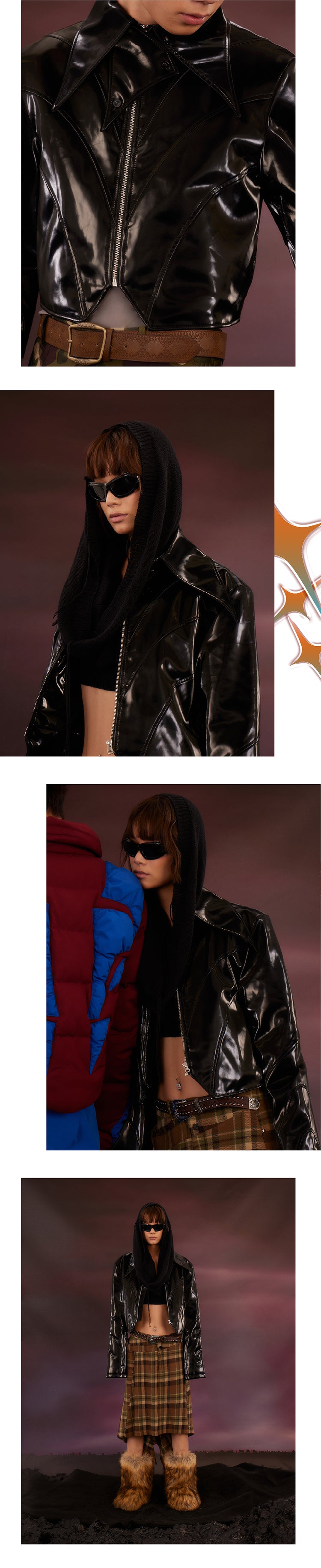 Black patent leather short leather jacket