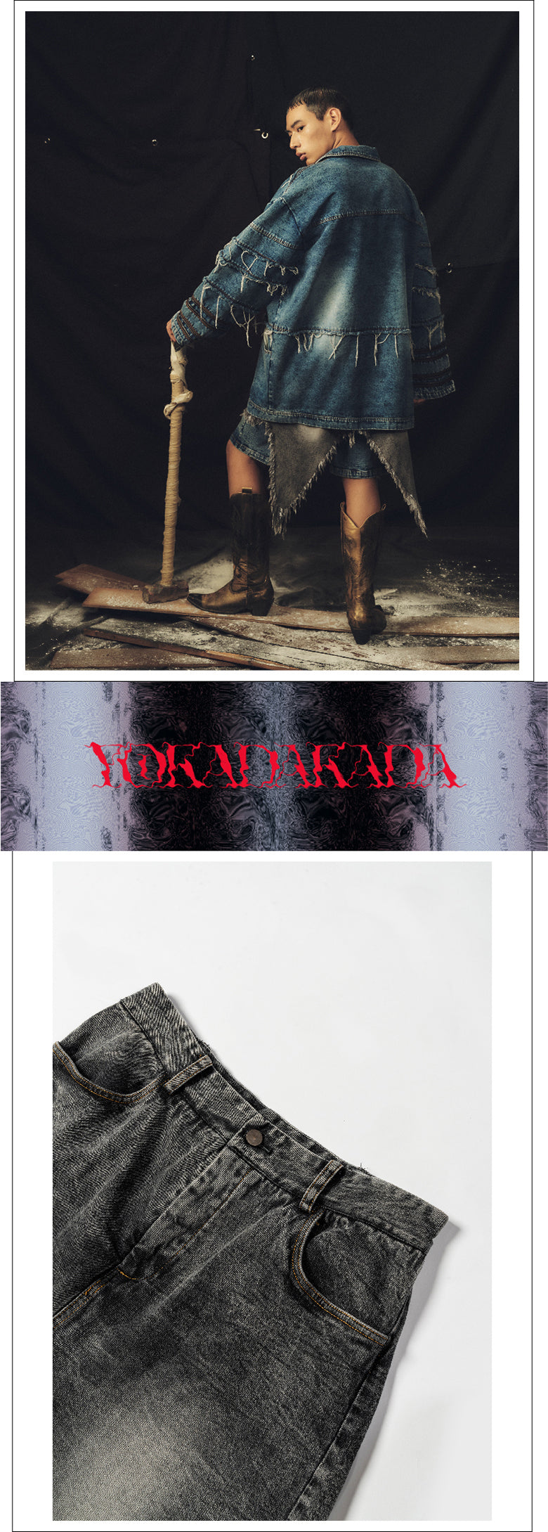 Double layered ruffled washed denim shorts