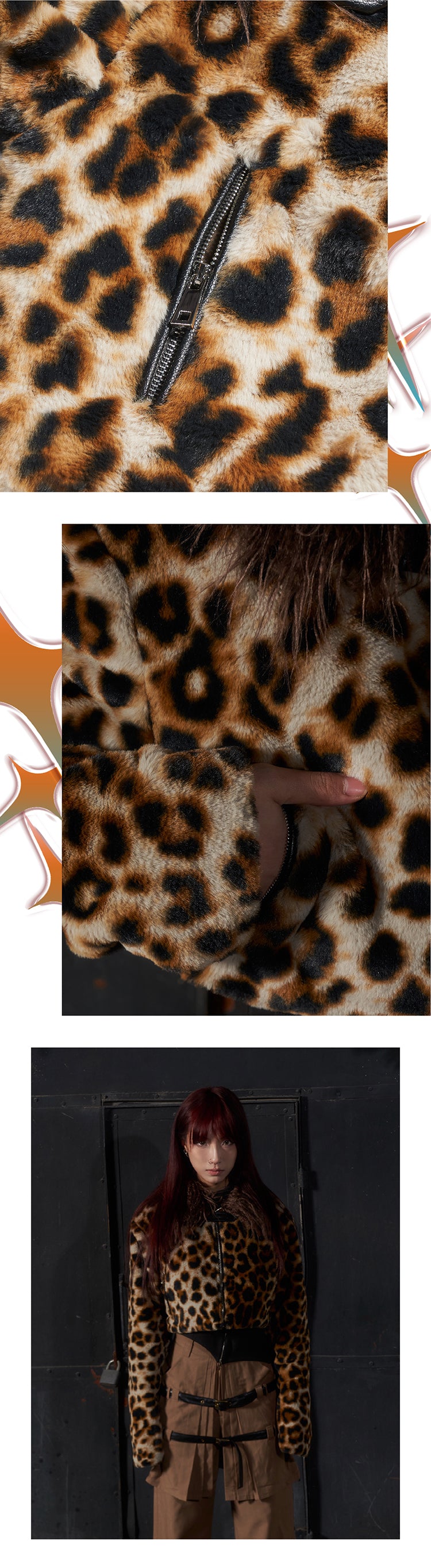 Leopard print fur short jacket