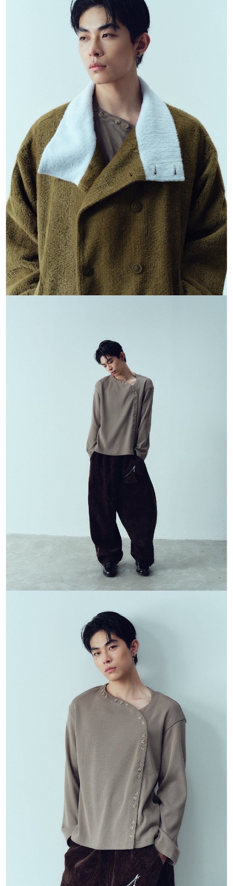 Curved collar slim fit long sleeved knitted top