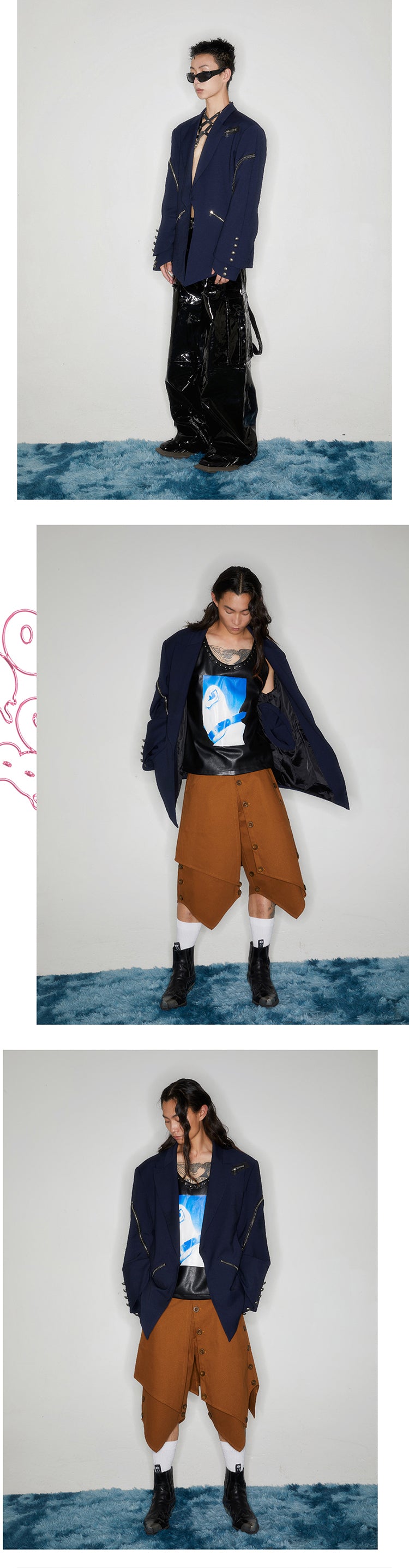 Hollow out double sleeved suit