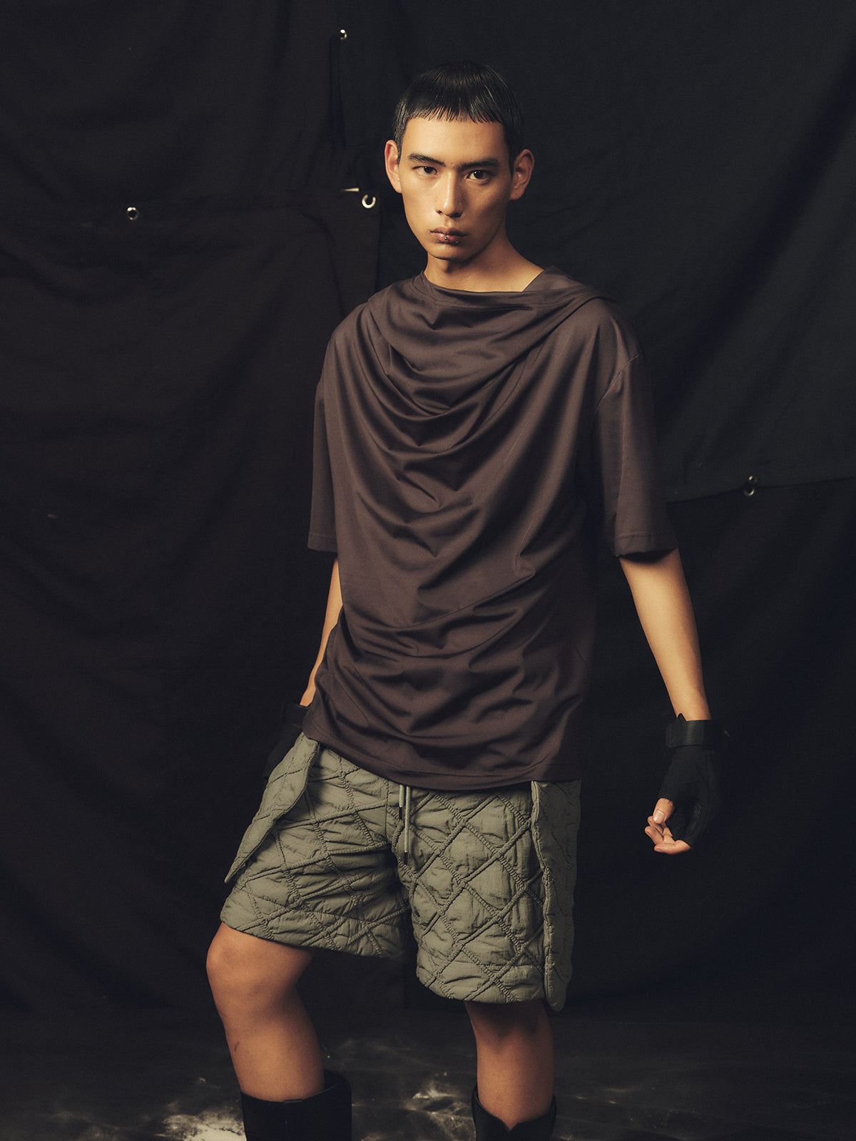 Boxing style pleated hoodie T-shirt