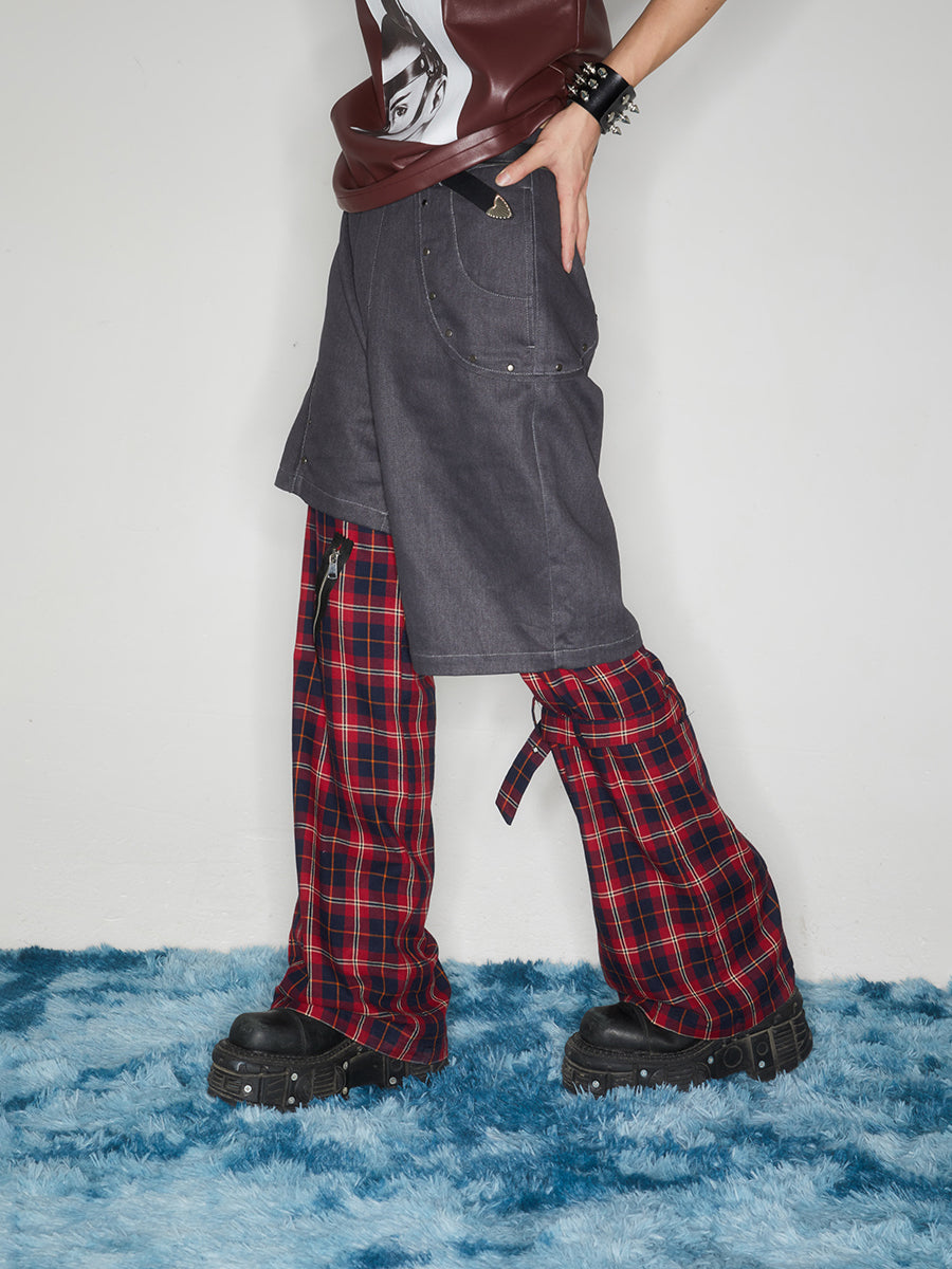 Workwear plaid strap pants