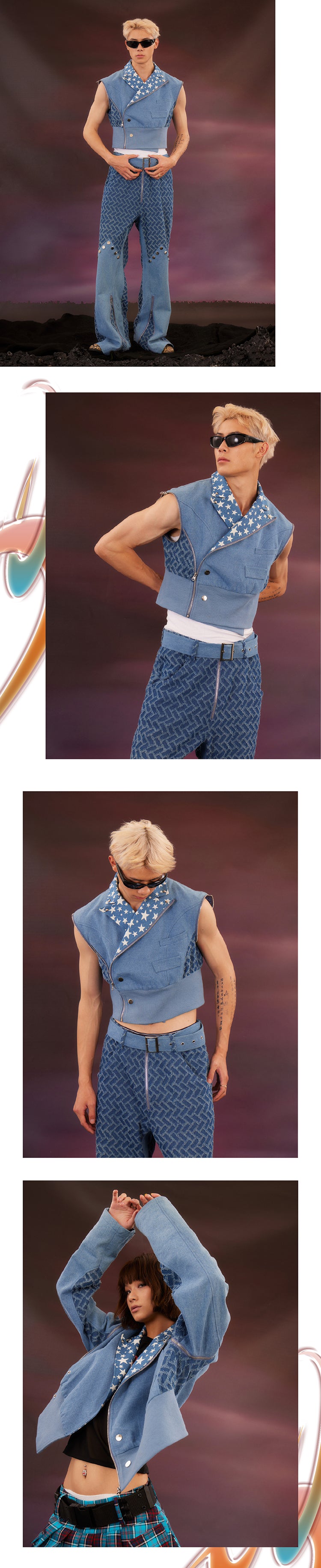 Denim sleeves detachable short jacket