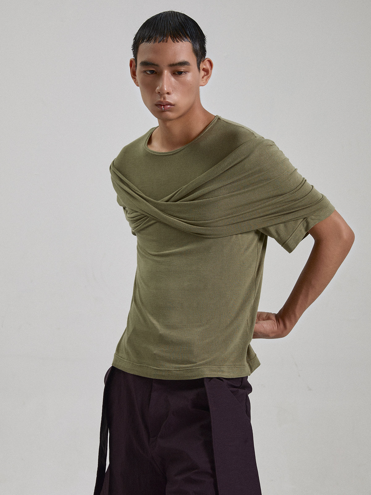 Two tone cross strap top