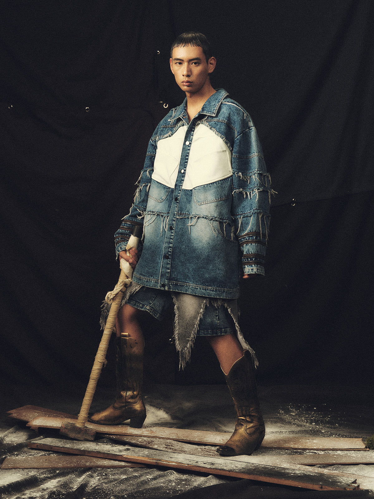 Edge stacked wide denim jacket