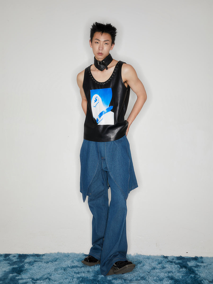 Printed rivet leather vest