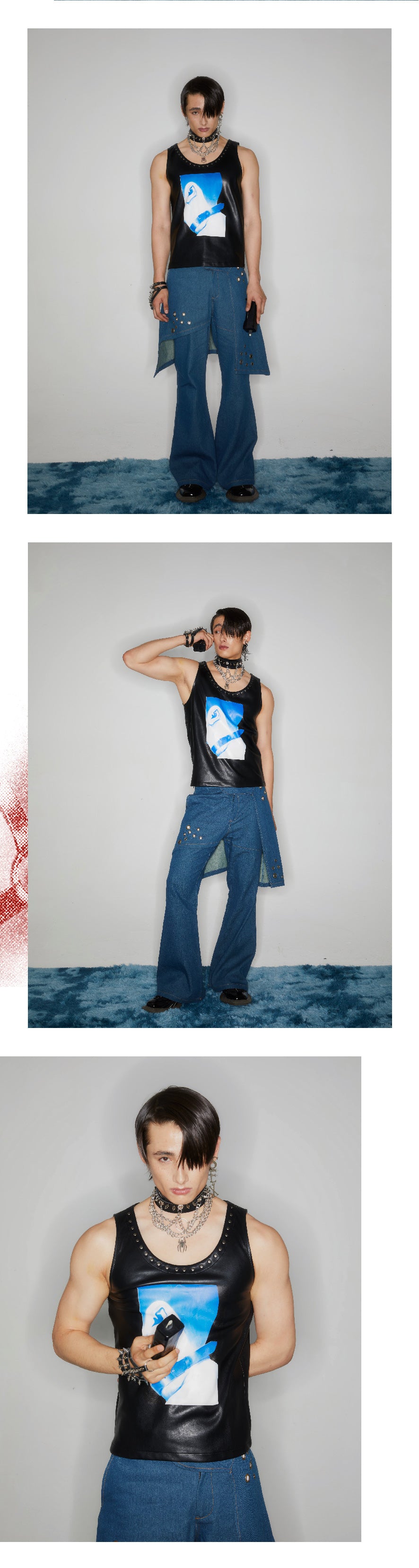 Printed rivet leather vest