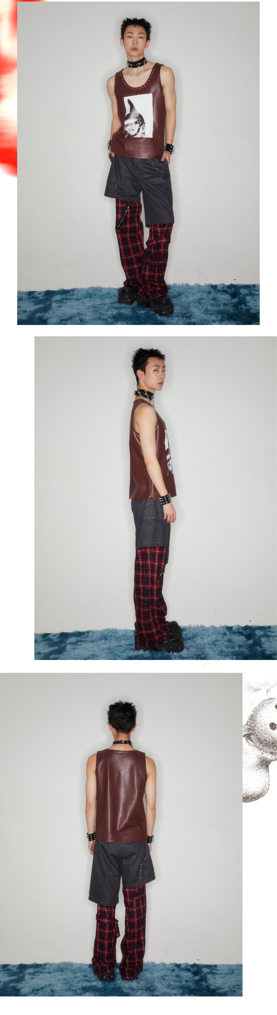 Brown printed rivet leather vest