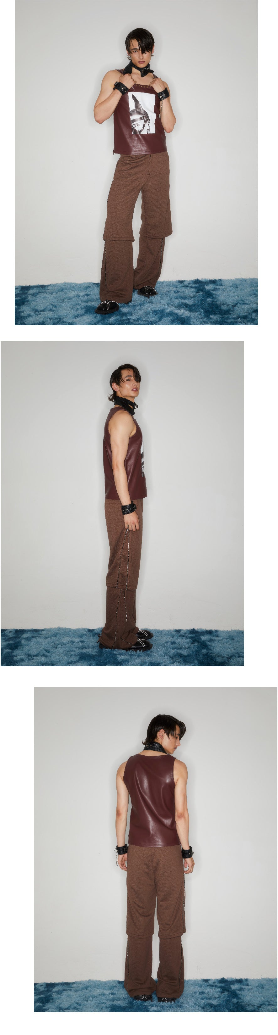 Brown printed rivet leather vest
