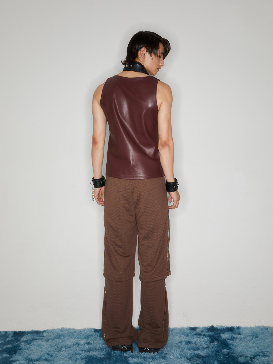 Brown printed rivet leather vest
