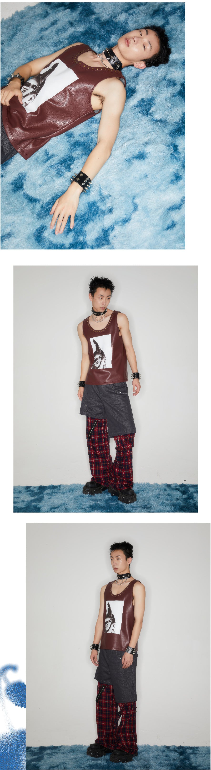 Brown printed rivet leather vest