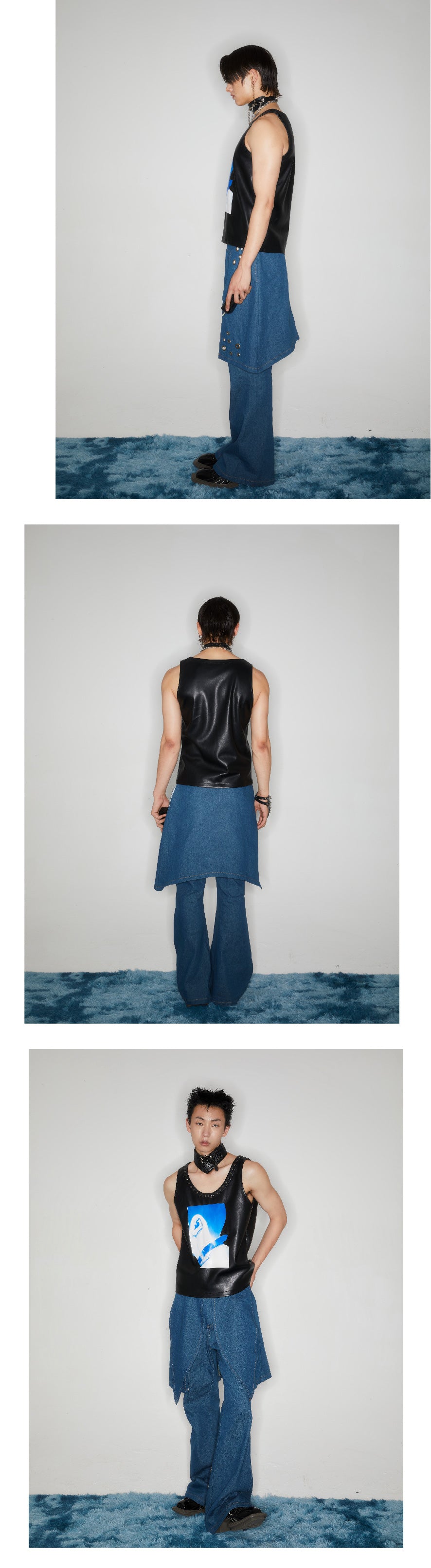 Printed rivet leather vest