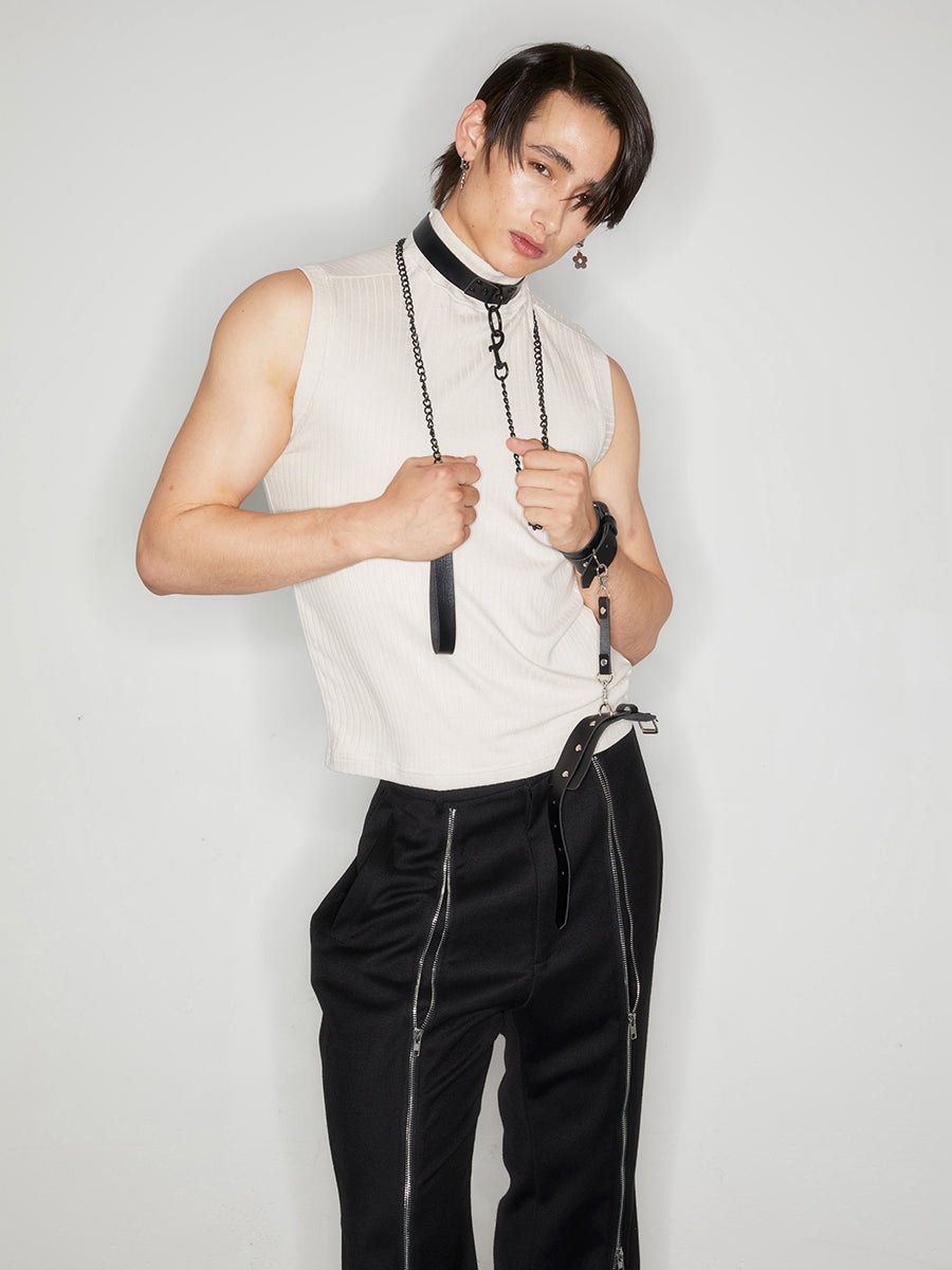 Back printed sleeveless small high neck top