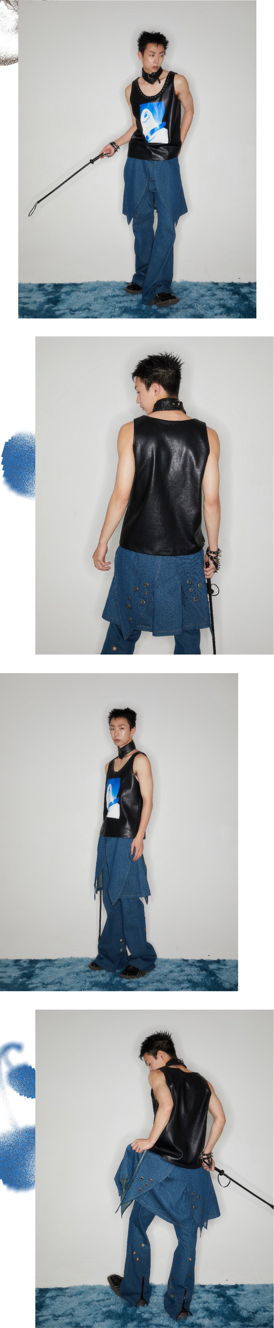 Printed rivet leather vest