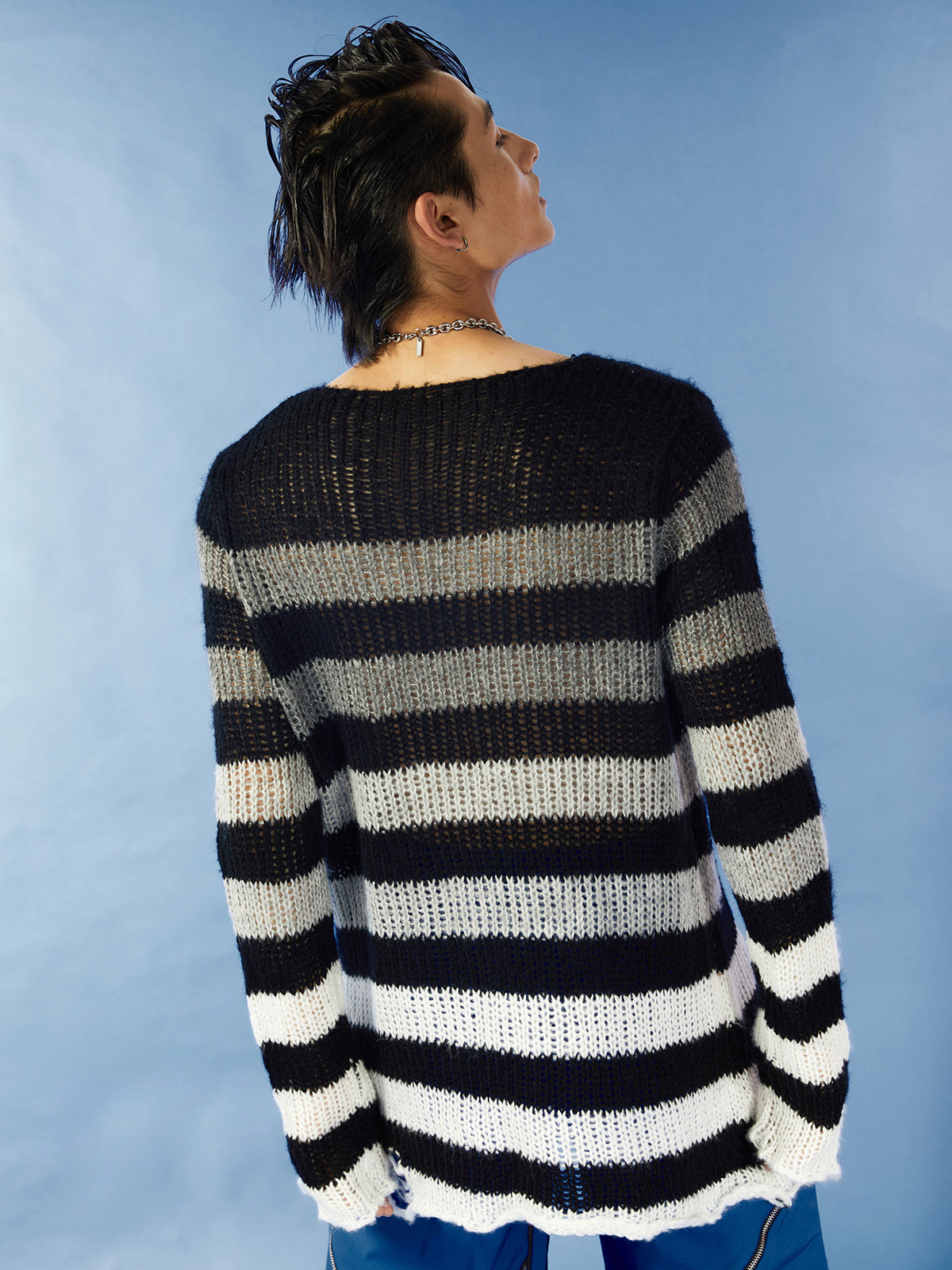 Punk head print hole sweater