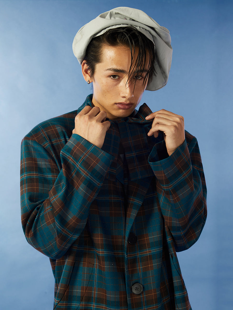 Retro plaid trench coat