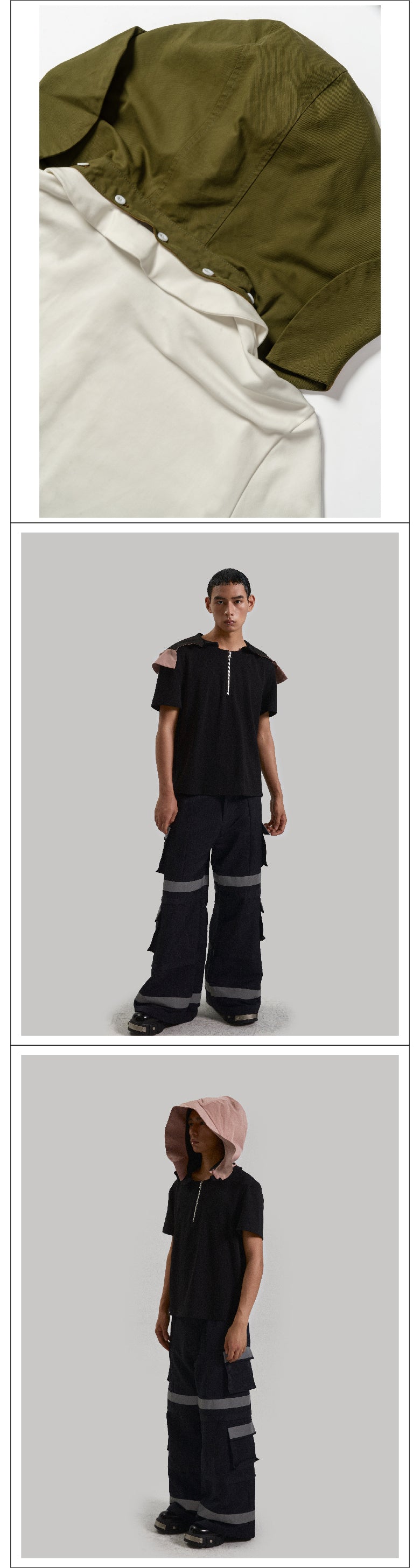 Two tone large hat detachable T-shirt