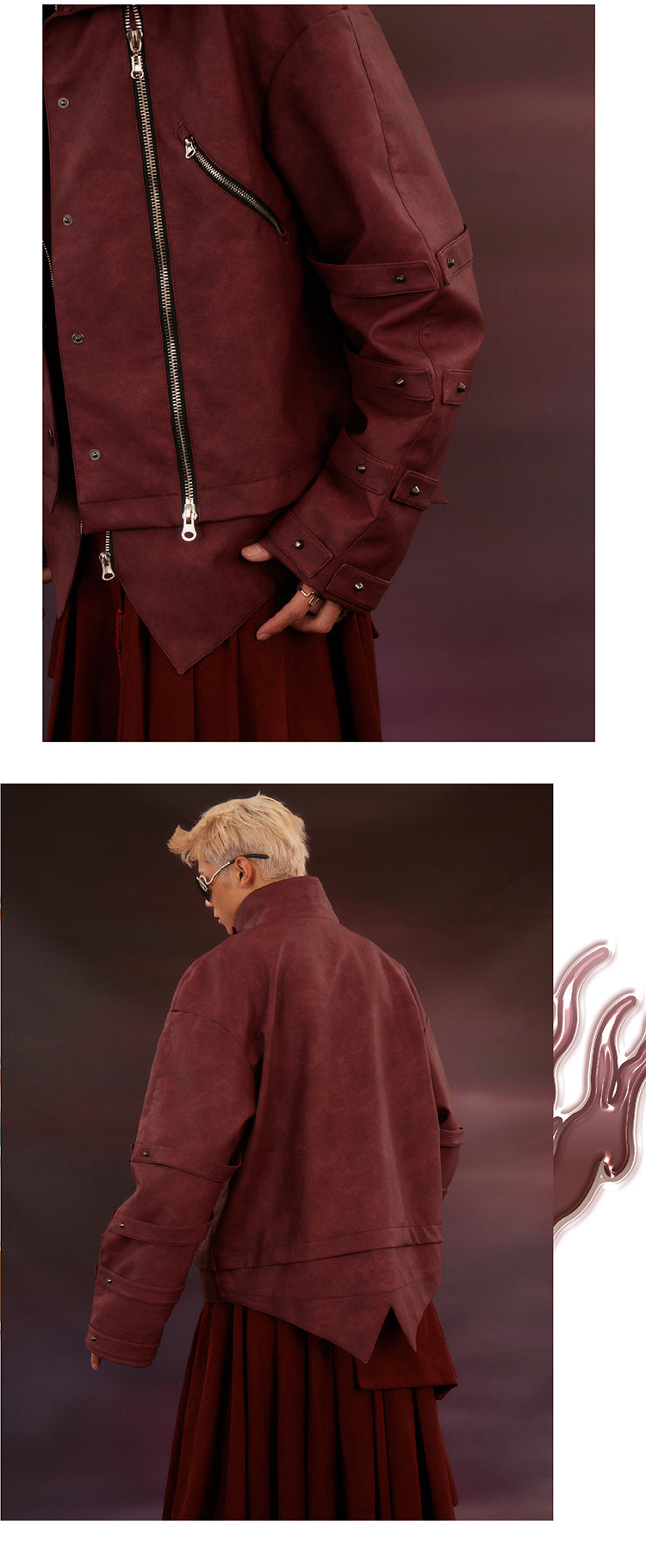 Maillard silhouette washed leather jacket