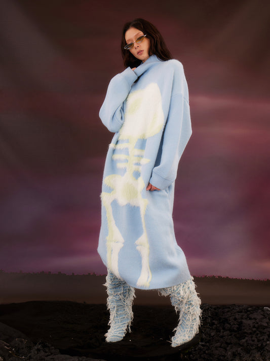 Light blue fish Bone Long Sweater