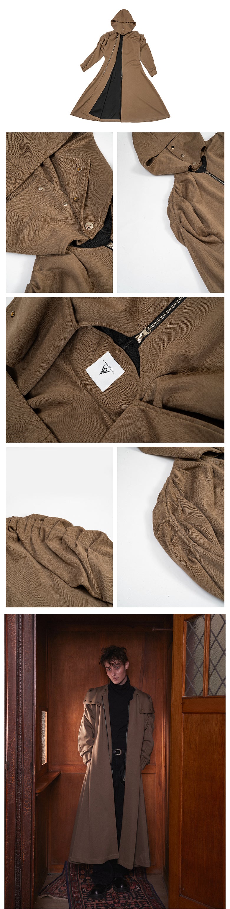 Hooded cloak pleated long windbreaker