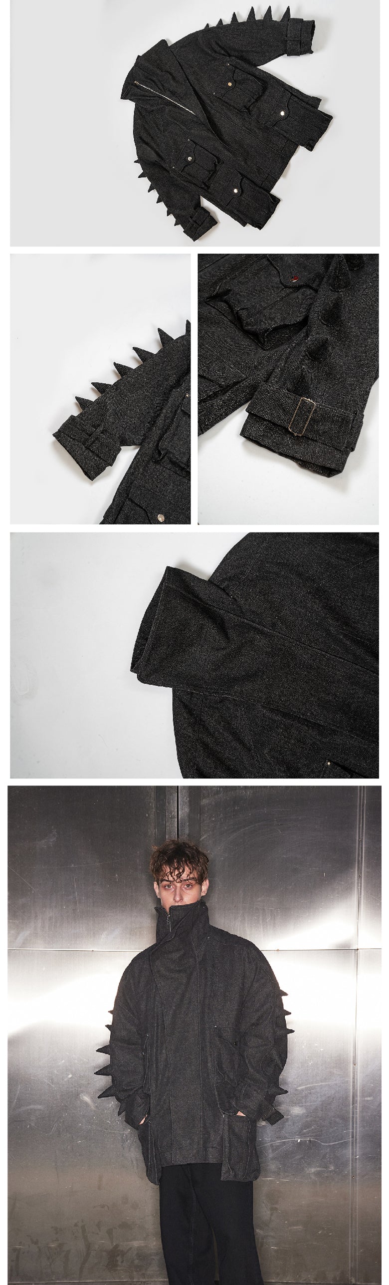 Black denim jacket with spikes