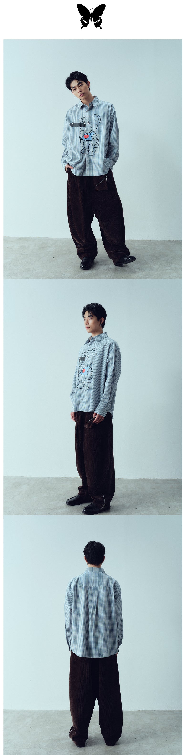 Pinocchio Bear Printed Checkered Shirt