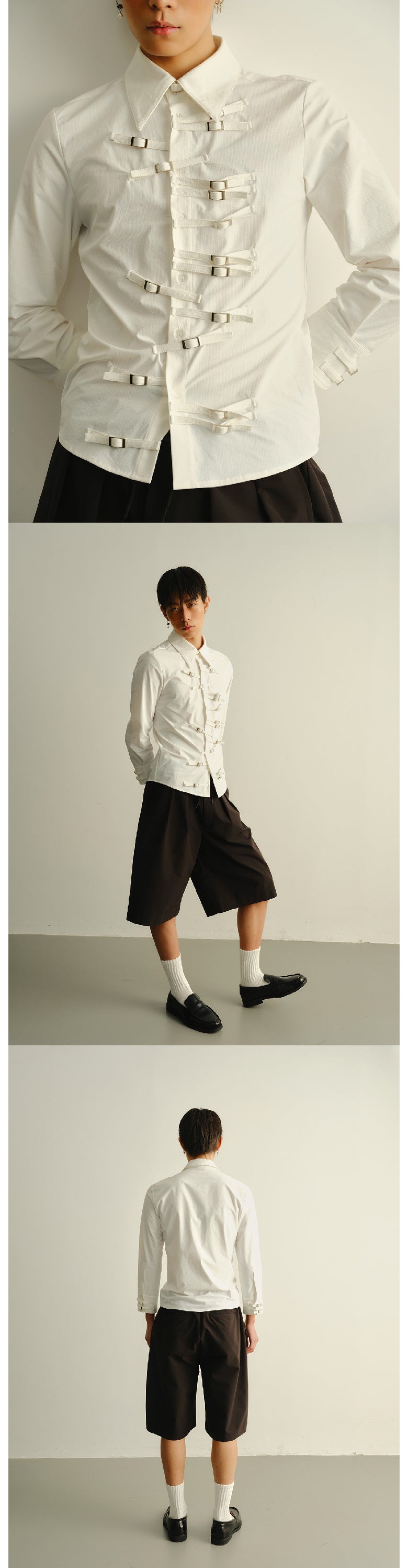 Elastic slim fit 7-inch sleeve shirt